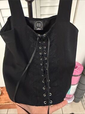 Madi Mase Black Lace-Up Tank Top